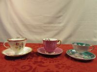 COLORFUL HAND PAINTED TEA CUPS & SAUCERS