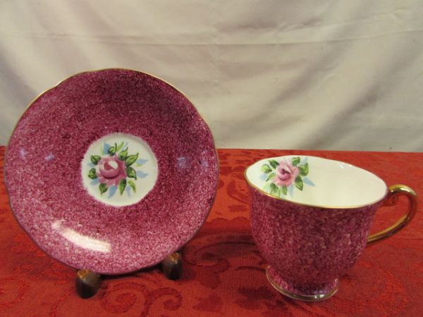 COLORFUL HAND PAINTED TEA CUPS & SAUCERS