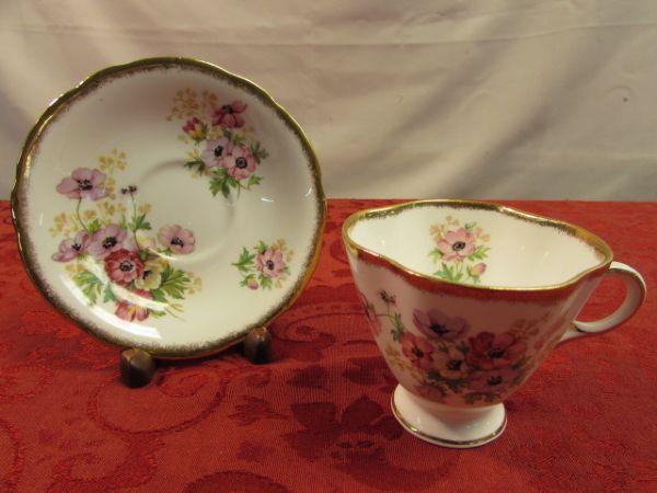 COLORFUL HAND PAINTED TEA CUPS & SAUCERS