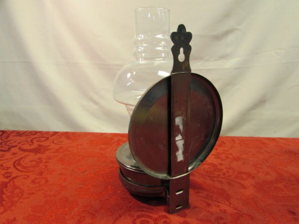 HURRICANE LAMPS -PLANTATION METAL BASE WALL MOUNT STYLE & RED GLASS