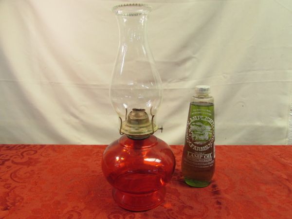 HURRICANE LAMPS -PLANTATION METAL BASE WALL MOUNT STYLE & RED GLASS