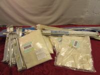 NEVER USED LACE CURTAINS, VALANCES & ADJUSTABLE CURTAIN RODS