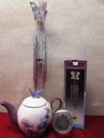 BUTTERFLY GIFT ITEMS -TEAPOT, WIND CHIME & TRINKET DISH