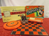 FABULOUS VINTAGE GAMES - MONOPOLY, CHECKERS, TRIPOLY, DRAGON DOMINOES & FRISBEE