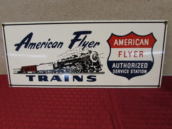 VINTAGE AMERICAN FLYER TRAINS PORCELAIN SIGN