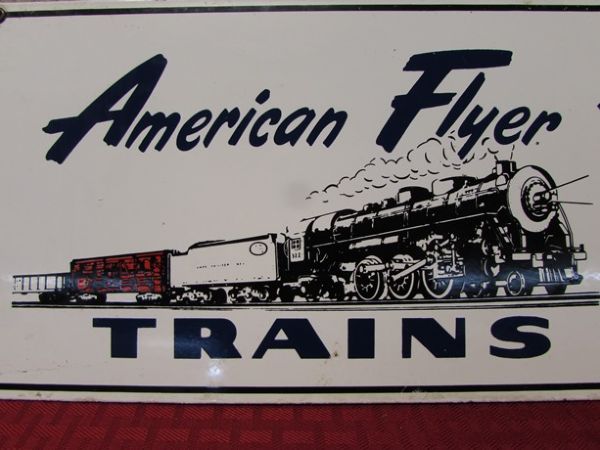 VINTAGE AMERICAN FLYER TRAINS PORCELAIN SIGN