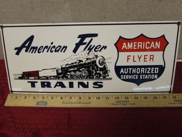 VINTAGE AMERICAN FLYER TRAINS PORCELAIN SIGN