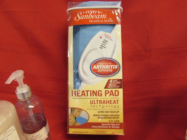 lot-detail-relax-like-new-sunbeam-heating-pad-bath-soaks-bubble-bath-decorative-bottles-more