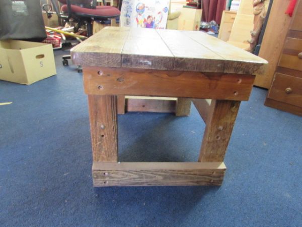 RUSTIC HEAVY DUTY ALL WOOD SIDE TABLE