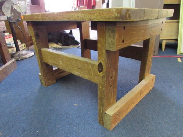 RUSTIC HEAVY DUTY ALL WOOD SIDE TABLE