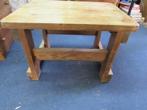 RUSTIC HEAVY DUTY ALL WOOD SIDE TABLE