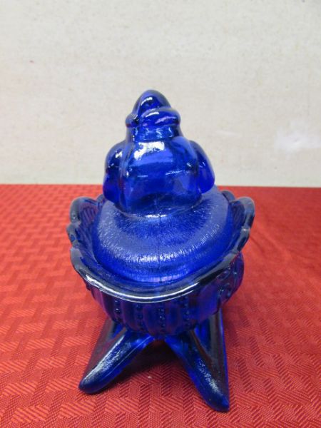 VINTAGE COBALT BLUE SANTA A SLEIGH TRINKET DISH