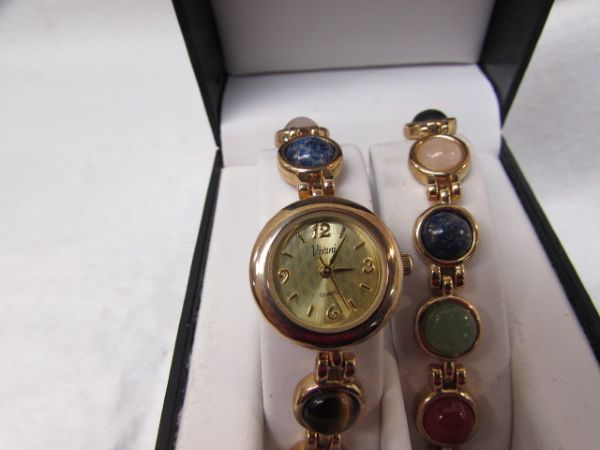 GORGEOUS VIVANI LADIES WATCH & BRACELET SET  WITH SEMI PRECIOUS GEMSTONES (NIB)