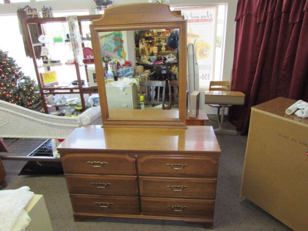 MATCHING LADIES DRESSER WITH ATTACHED MIRROR 