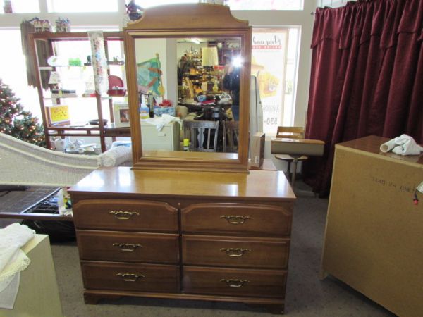 MATCHING LADIES DRESSER WITH ATTACHED MIRROR 