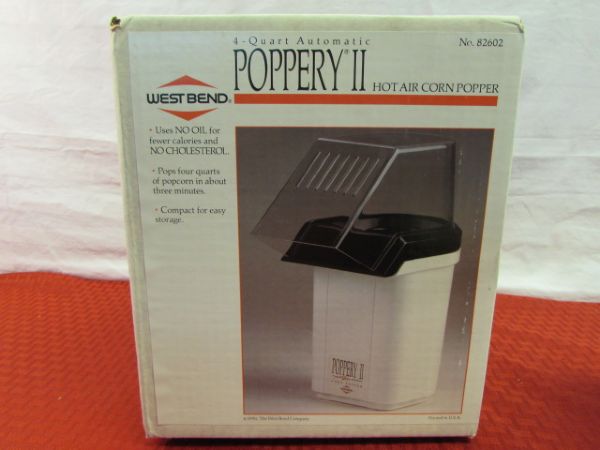 NIB POPPER II CORN POPPER, MANNING BOWMAN TOASTER & HAMILTON BEACH IRON