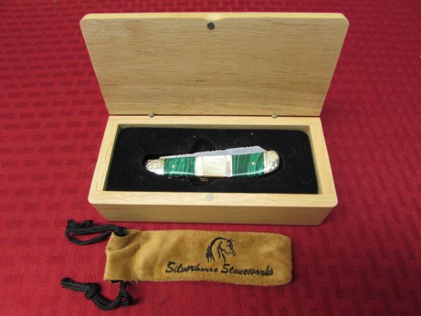 SILVERHORSE STONEWORKS 3 POCKET KNIFE WITH MOP & MALACHITE