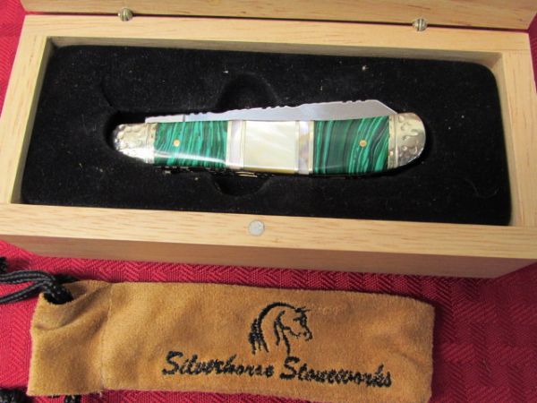 SILVERHORSE STONEWORKS 3 POCKET KNIFE WITH MOP & MALACHITE