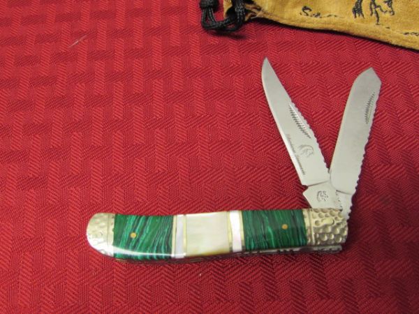 SILVERHORSE STONEWORKS 3 POCKET KNIFE WITH MOP & MALACHITE