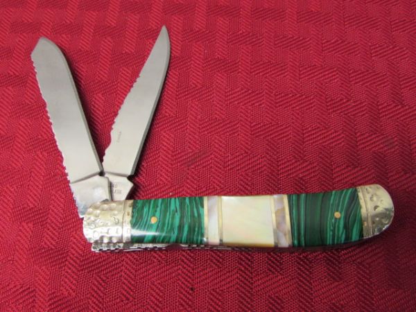 SILVERHORSE STONEWORKS 3 POCKET KNIFE WITH MOP & MALACHITE