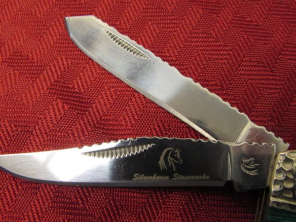 SILVERHORSE STONEWORKS 3 POCKET KNIFE WITH MOP & MALACHITE