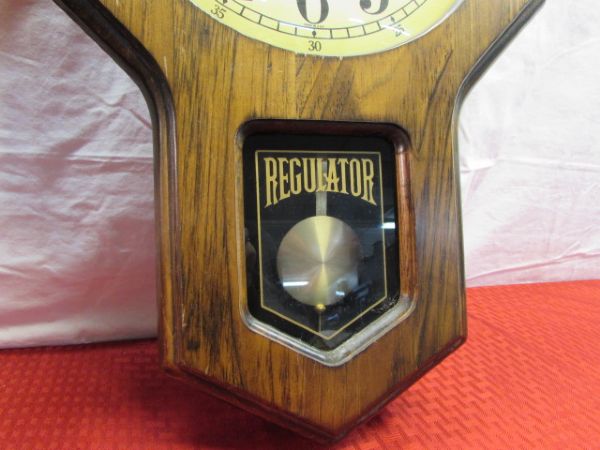 TWO VINTAGE WOOD VERICHRON SCHOOLHOUSE WALL CLOCKS 