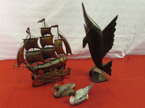 COPPER CLIPPER SHIP MUSIC BOX,  IRONWOOD  MARLIN STATUE & MORE