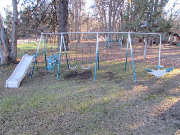 CHILD'S SWING SET WITH SLIDE, GLIDER, WHIRLY-TWIRL & MORE!