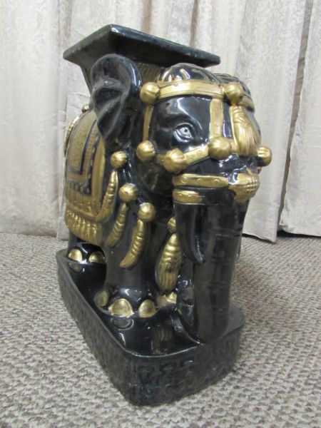 HUGE HOLLYWOOD REGENCY CERAMIC ELEPHANT TABLE/PLANT STAND