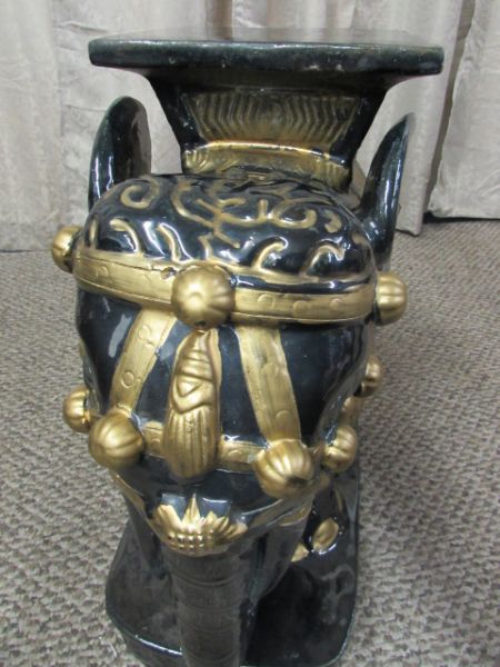 HUGE HOLLYWOOD REGENCY CERAMIC ELEPHANT TABLE/PLANT STAND