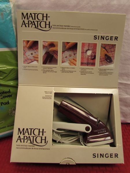 NEVER USED ITEMS! RETRO CHROME GE SPRAY & STEAM IRON, MATCH-A-PATCH & MORE