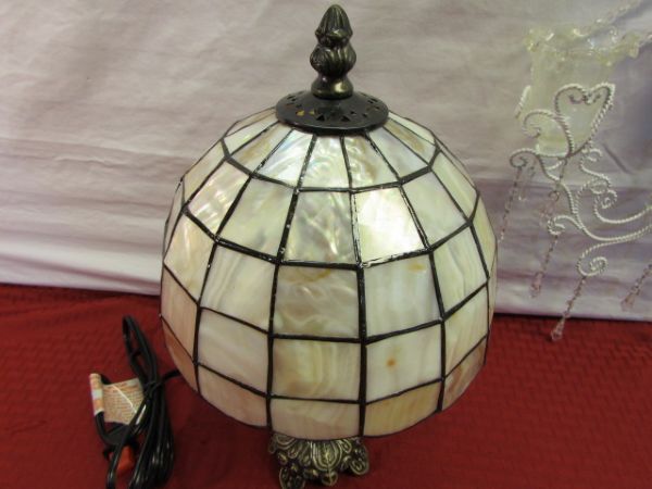 ELEGANT DÉCOR - LAMP WITH CAPIZ SHELL SHADE, WALL SCONCE, JEWELRY BOX & MORE 
