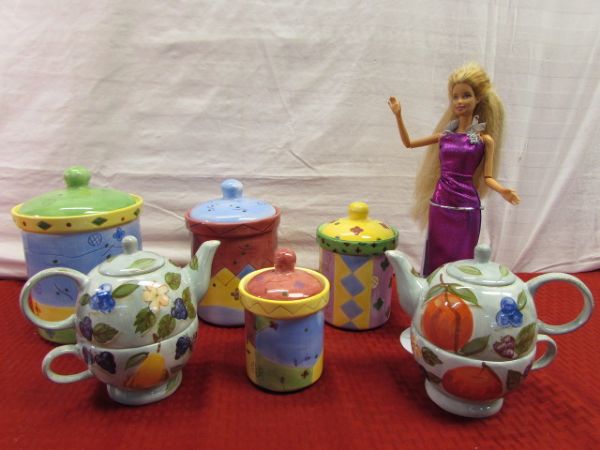 TWO ADORABLE MINI  TEA POT & MUG SETS & CANISTERS - NEVER USED!