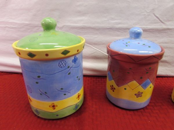 TWO ADORABLE MINI  TEA POT & MUG SETS & CANISTERS - NEVER USED!