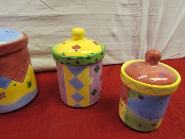 TWO ADORABLE MINI  TEA POT & MUG SETS & CANISTERS - NEVER USED!