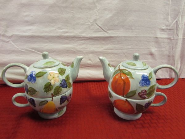 TWO ADORABLE MINI  TEA POT & MUG SETS & CANISTERS - NEVER USED!