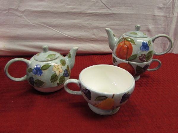 TWO ADORABLE MINI  TEA POT & MUG SETS & CANISTERS - NEVER USED!