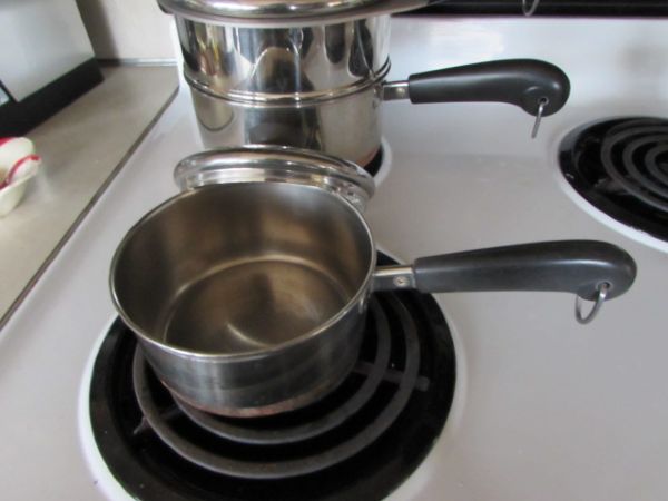 REVEREWARE COPPER BOTTOM DOUBLE BOILER & SAUCE PAN