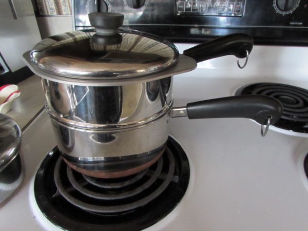 REVEREWARE COPPER BOTTOM DOUBLE BOILER & SAUCE PAN