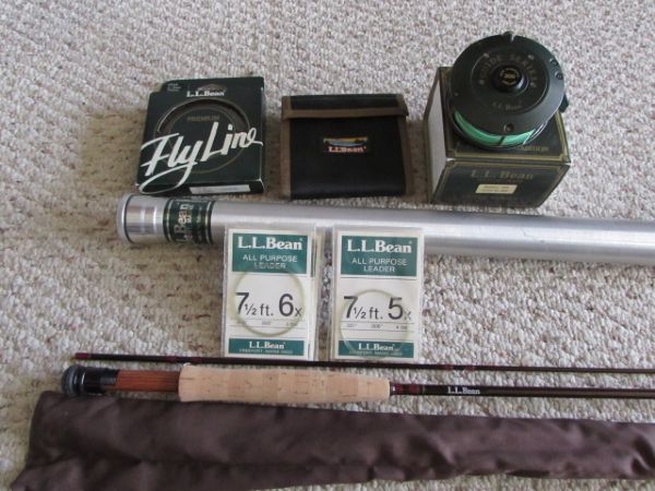 LL BEAN FLY FISHING SET WITH ROD, REEL, CARRYING CASES & MORE 