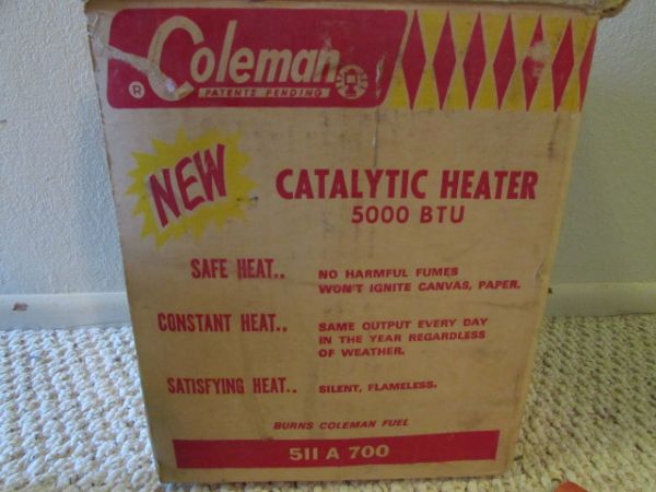 VINTAGE COLEMAN HEATER,  HAND WARMERS & FLUID