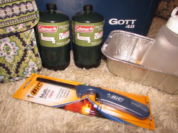 CAMPING SUPPLIES - GOTT ICE CHEST, PROPANE REFILLS & MORE 