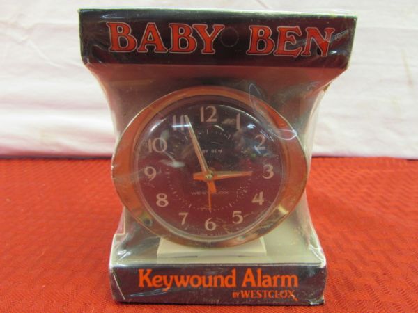 VINTAGE CLOCKS!  LINDEN QUARTZ CHIME MANTLE CLOCK & BABY BEN ALARM CLOCK 