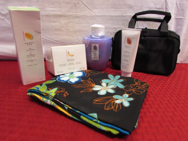 A TOUCH OF THE TROPICS - NEW SKIN CARE, FLORAL SARONG & MAKE UP POUCH 