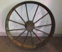 ANTIQUE METAL WAGON WHEEL WITH 4" WIDE RIM
