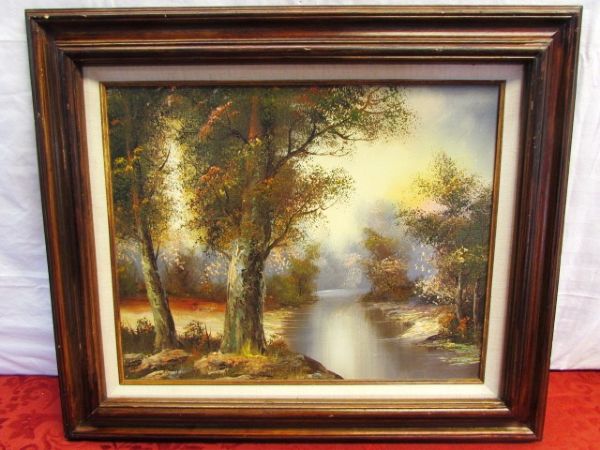 FRAMED ORIGINAL SIGNED OIL PAINTING BY I. CAFIERI -  SECLUDED INLET