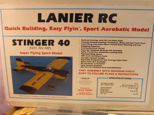 LANIER RC STINGER 40 SUPER FLYING SPORT MODEL AIRPLANE - NEW IN BOX 