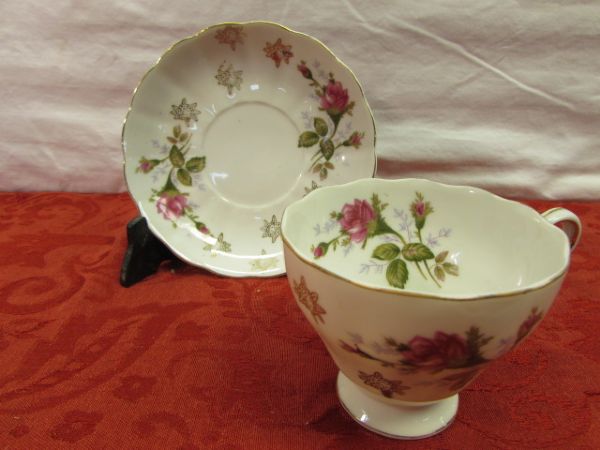 VINTAGE ANTIQUE FINE  CHINA, TEA CUPS & SAUCERS, CREAMER, IVORY PLATE & MORE