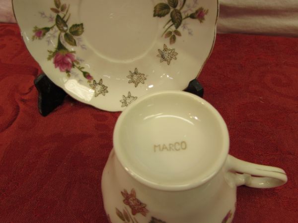 VINTAGE ANTIQUE FINE  CHINA, TEA CUPS & SAUCERS, CREAMER, IVORY PLATE & MORE