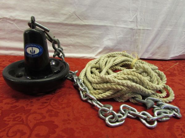 GREENFIELD PRODUCTS, INC. MUSHROOM BOAT ANCHOR WITH CHAIN & LOTS OF LINE